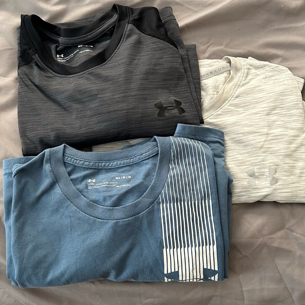Under Armour Mens T Shirt Lot of 3 Md. Athletic Performance Workout Tee Bundle